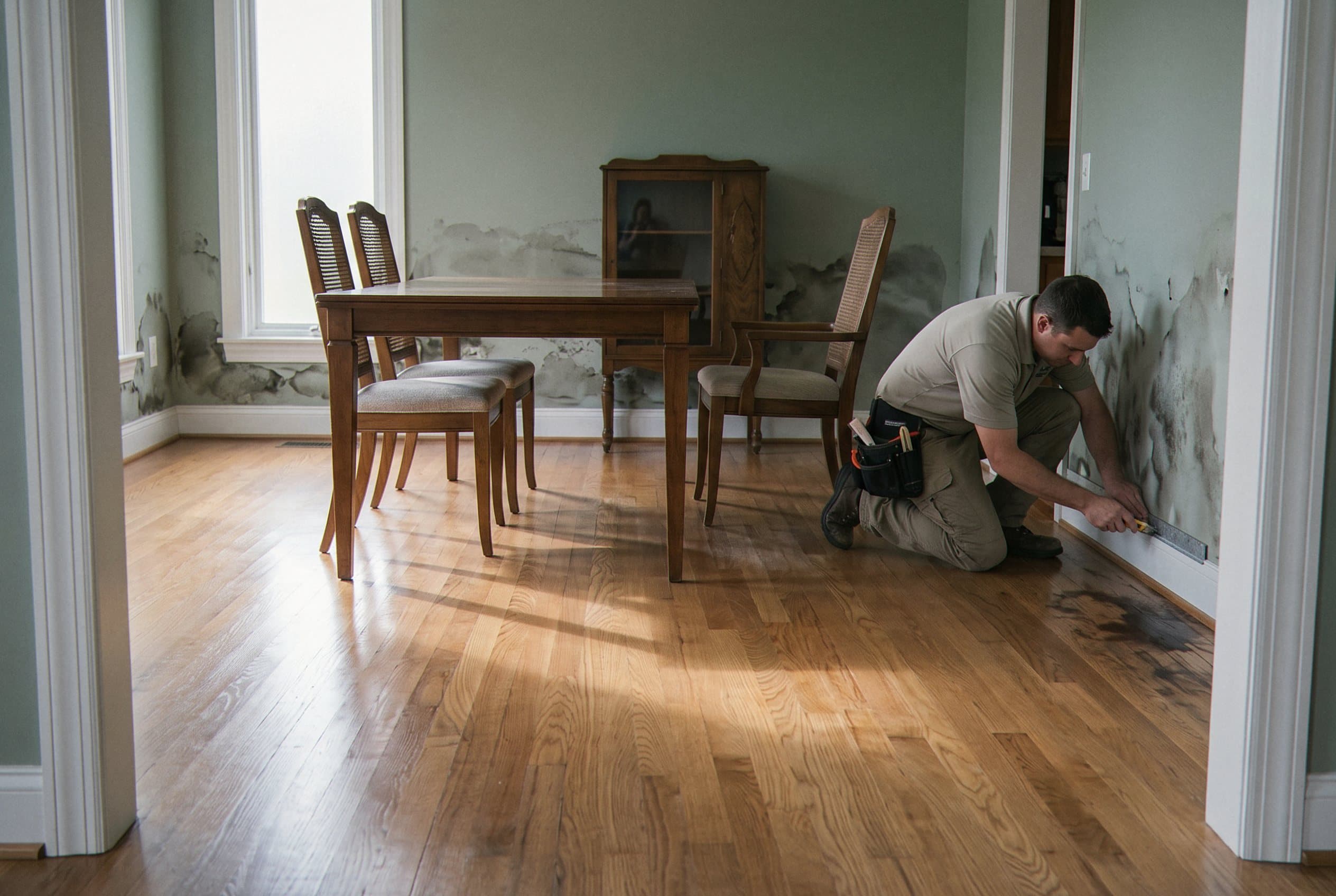 Hardwood floor buckling and warped from flood