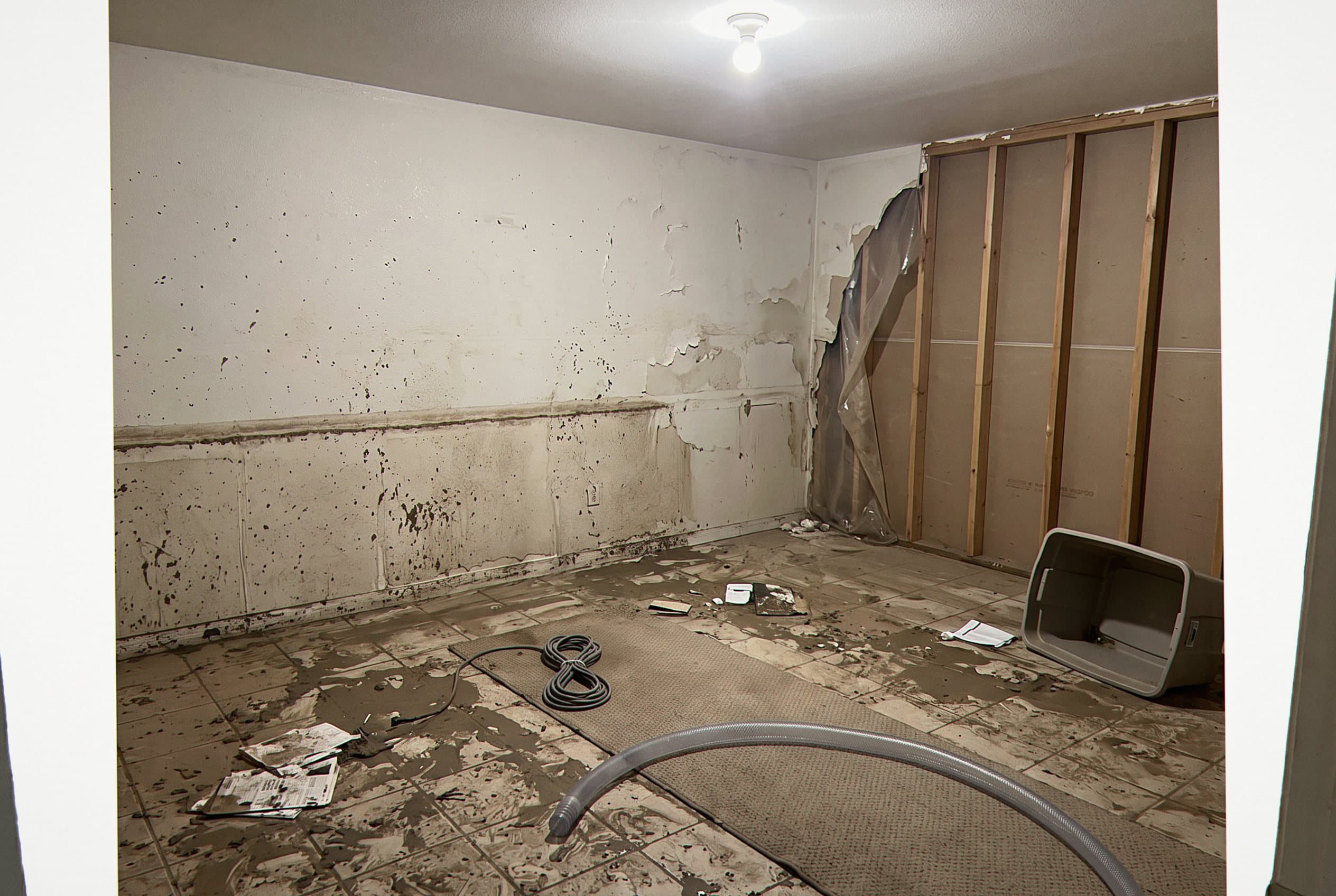 Basement flooded with mud and standing water