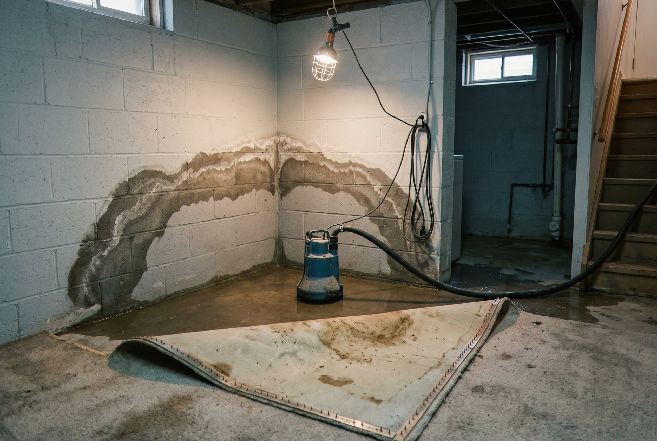 Submersible pump and extraction hoses deployed in flood
