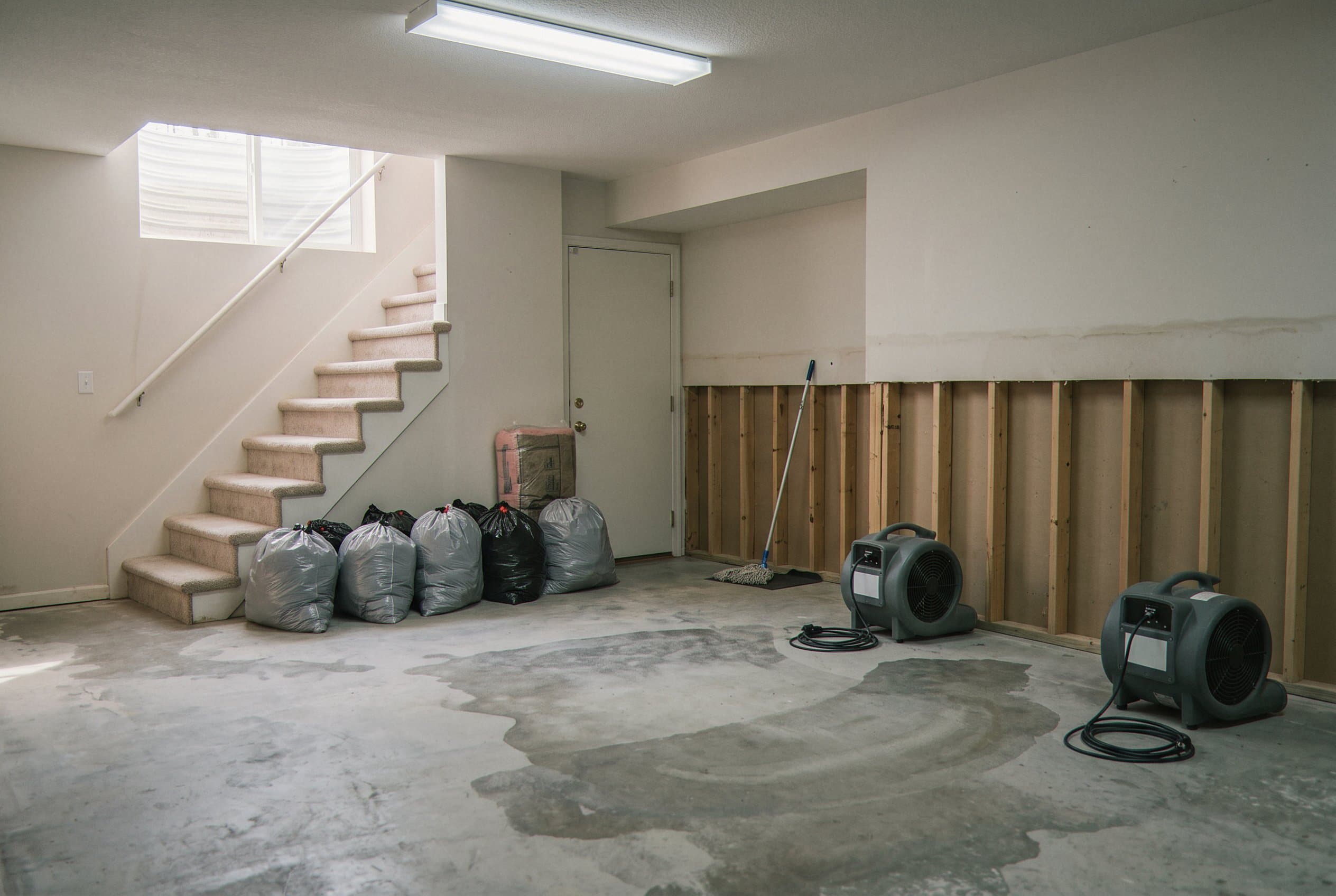 Cleaned basement ready for structural drying phase