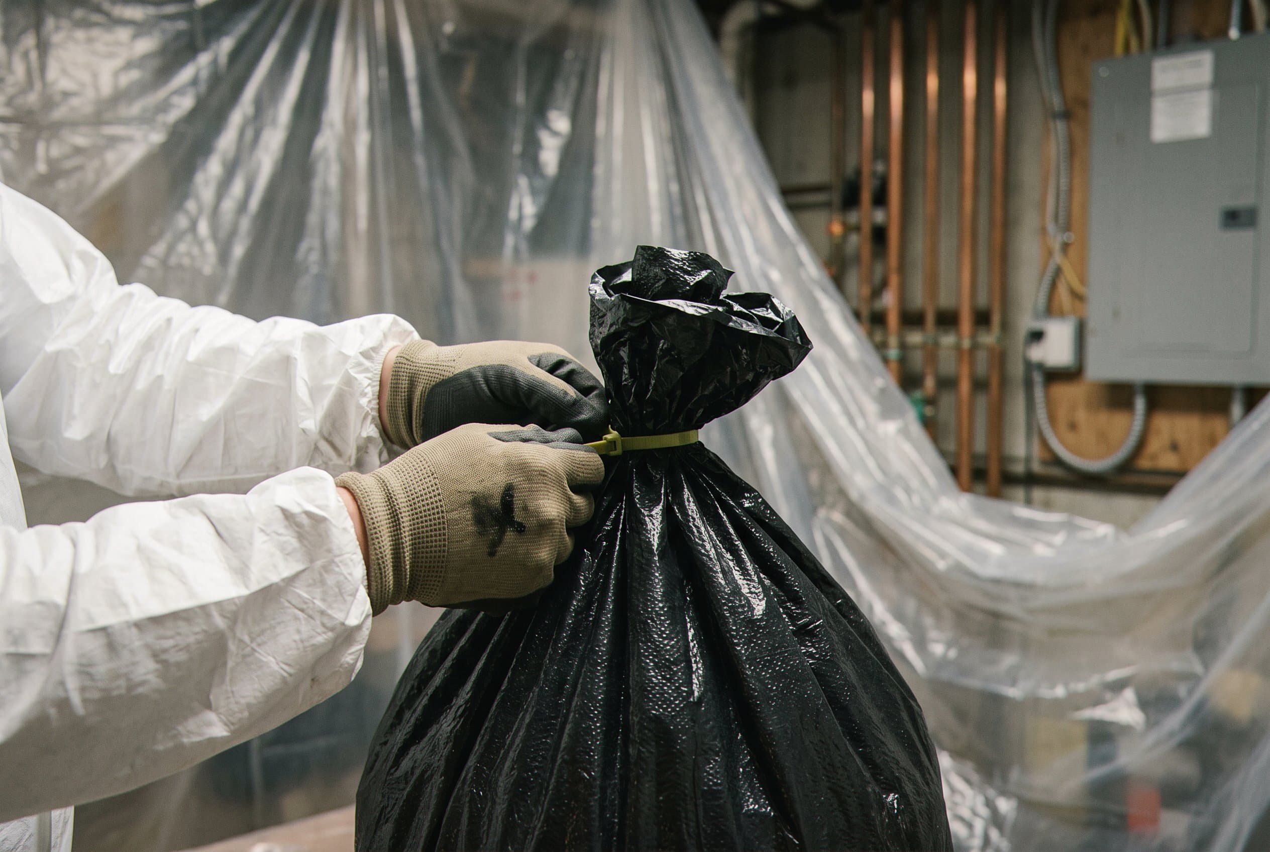 Contaminated basement floor after sewage spill