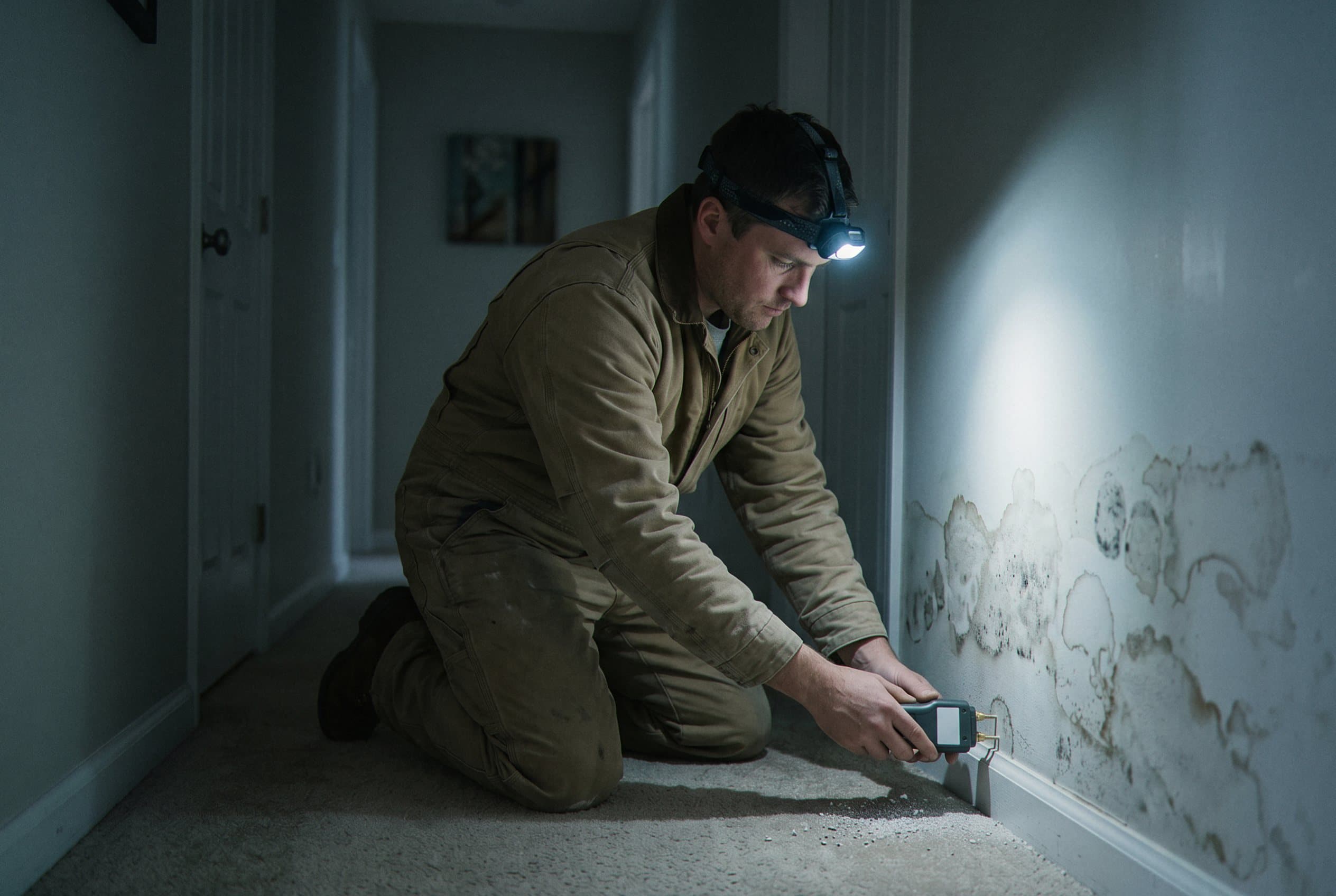 Air movers running to dry structural framing