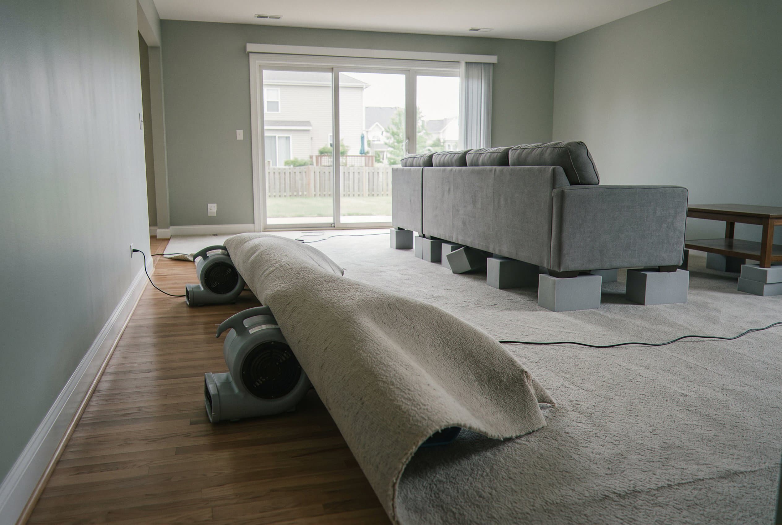 Dried floor after water extraction and removal